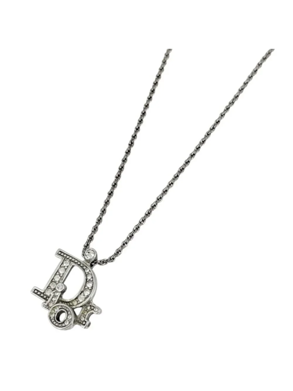Dior Necklace Silver Plated Rhinestone